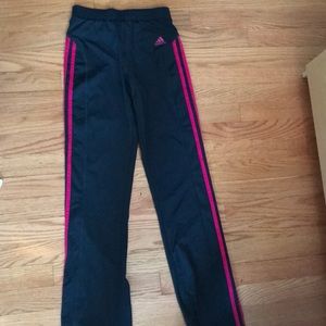 Adidas gray joggers with pink strips